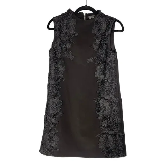 Topshop | Dresses | Topshop Sz 6 Black Shift Dress Lace Appliqu Front Shift  Minimalist Party